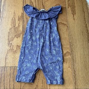 Feather baby | blue ruffle neck sleeveless romper
